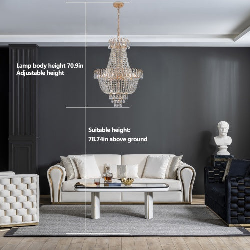 10-Light Gold Crystal Chandelier – Modern Luxury Ceiling Light Fixture