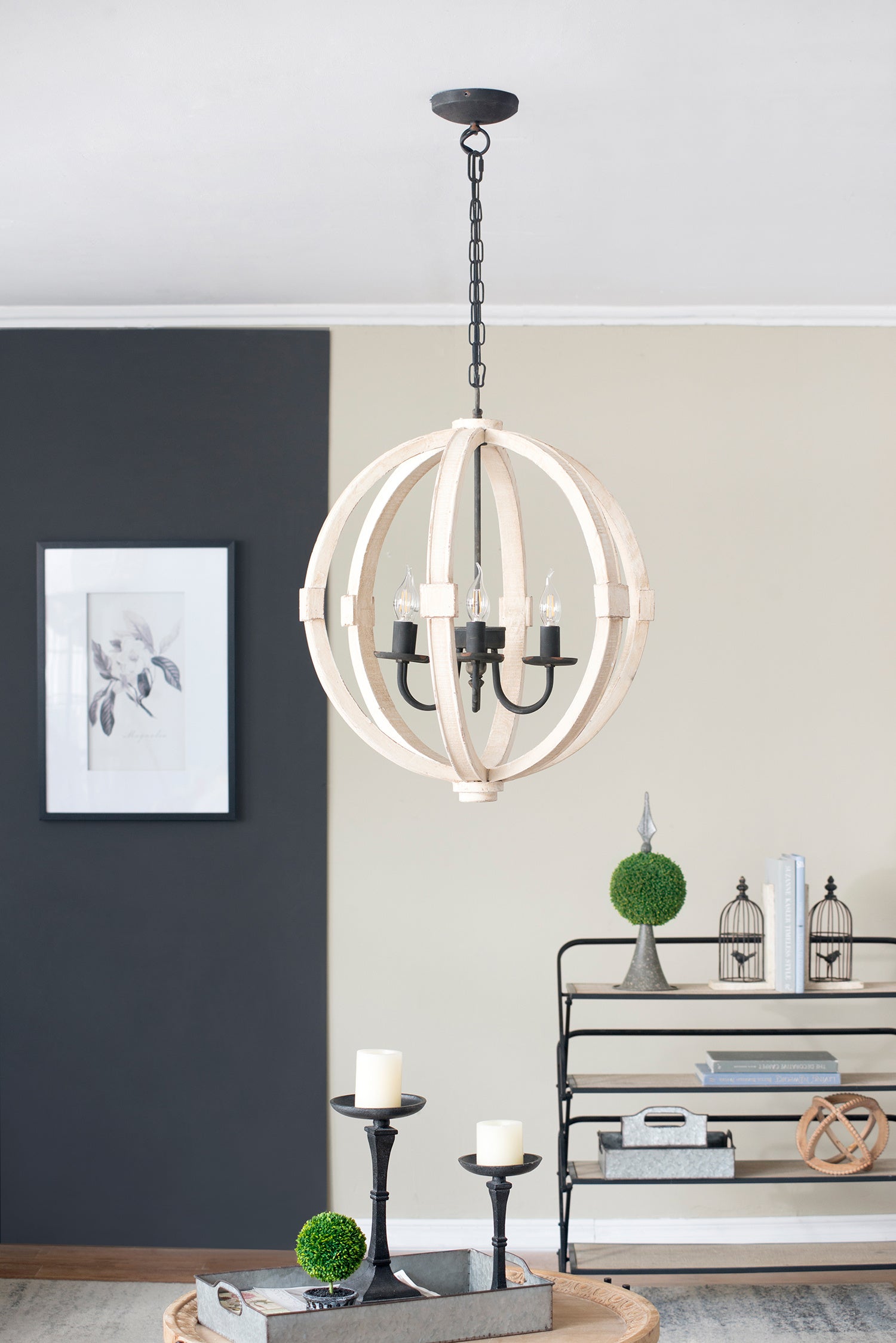 6 - Light Wood Chandelier With Adjustable Chain For Kitchen, Dining Hall, Entrance