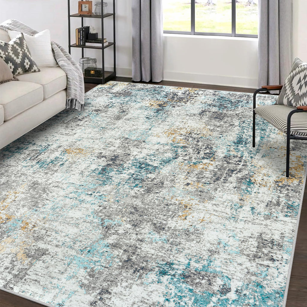 8x10 Modern Abstract Washable Area Rug – Multi Color Soft Non-Slip Carpet