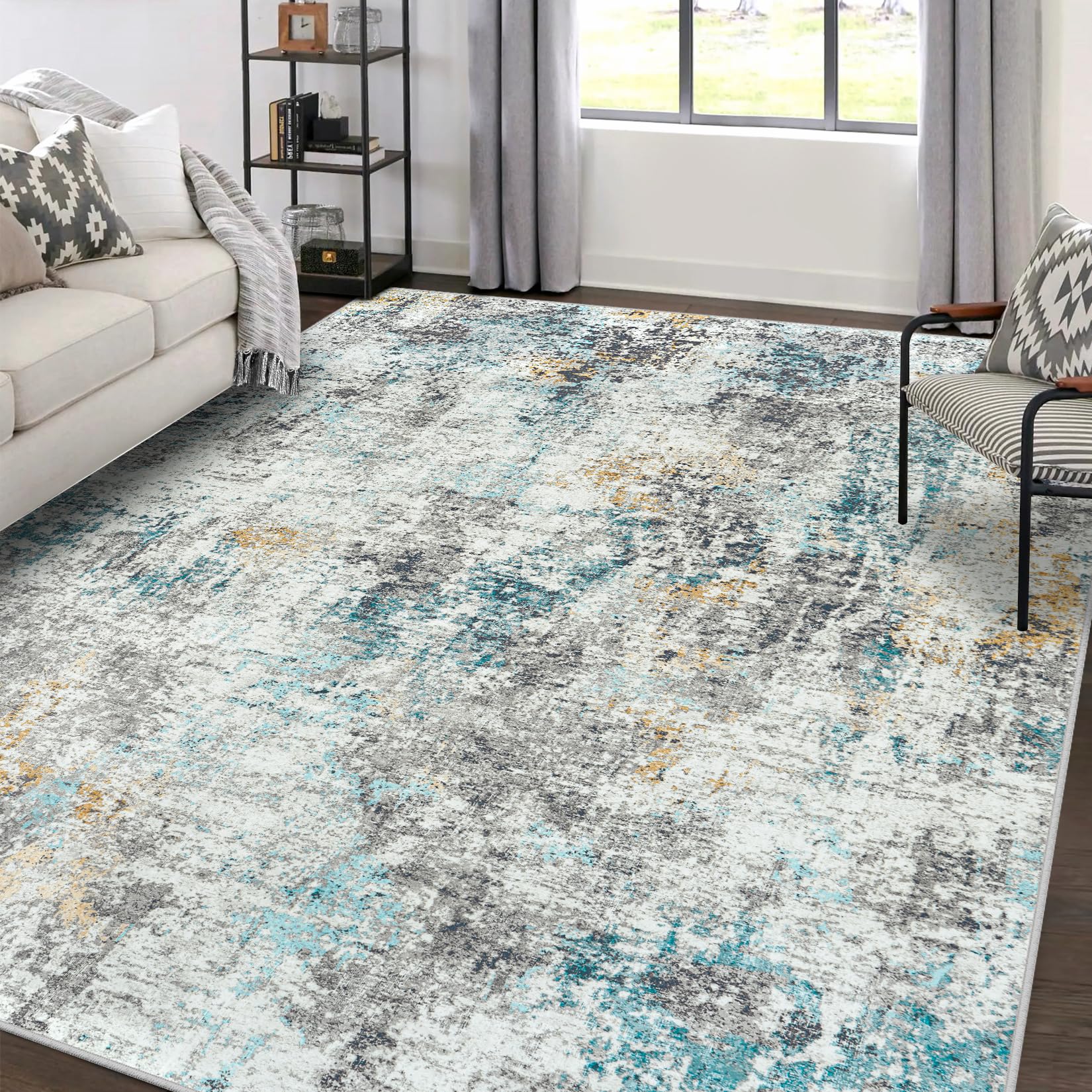 8×10 Washable Abstract Area Rug – Soft Non-Slip Modern Rug for Living Room