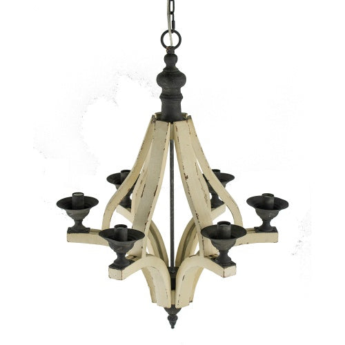 6-Light Farmhouse Wood Chandelier – Distressed White Rustic Ceiling Light