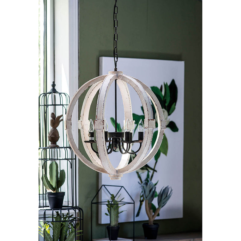 6-Light Rustic Wood Chandelier – Adjustable Chain Kitchen & Dining Ceiling Light