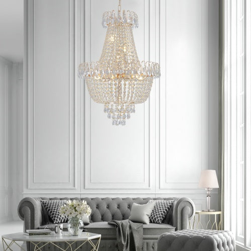 10-Light Gold Crystal Chandelier – Modern Luxury Ceiling Light Fixture