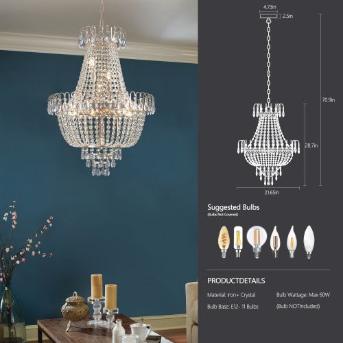 10-Light Gold Crystal Chandelier – Modern Luxury Ceiling Light Fixture