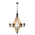 6-Light Farmhouse Wood Chandelier – Distressed White Rustic Ceiling Light