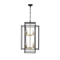 8-Light Black & Gold Lantern Chandelier – Industrial Farmhouse Tiered Ceiling Light