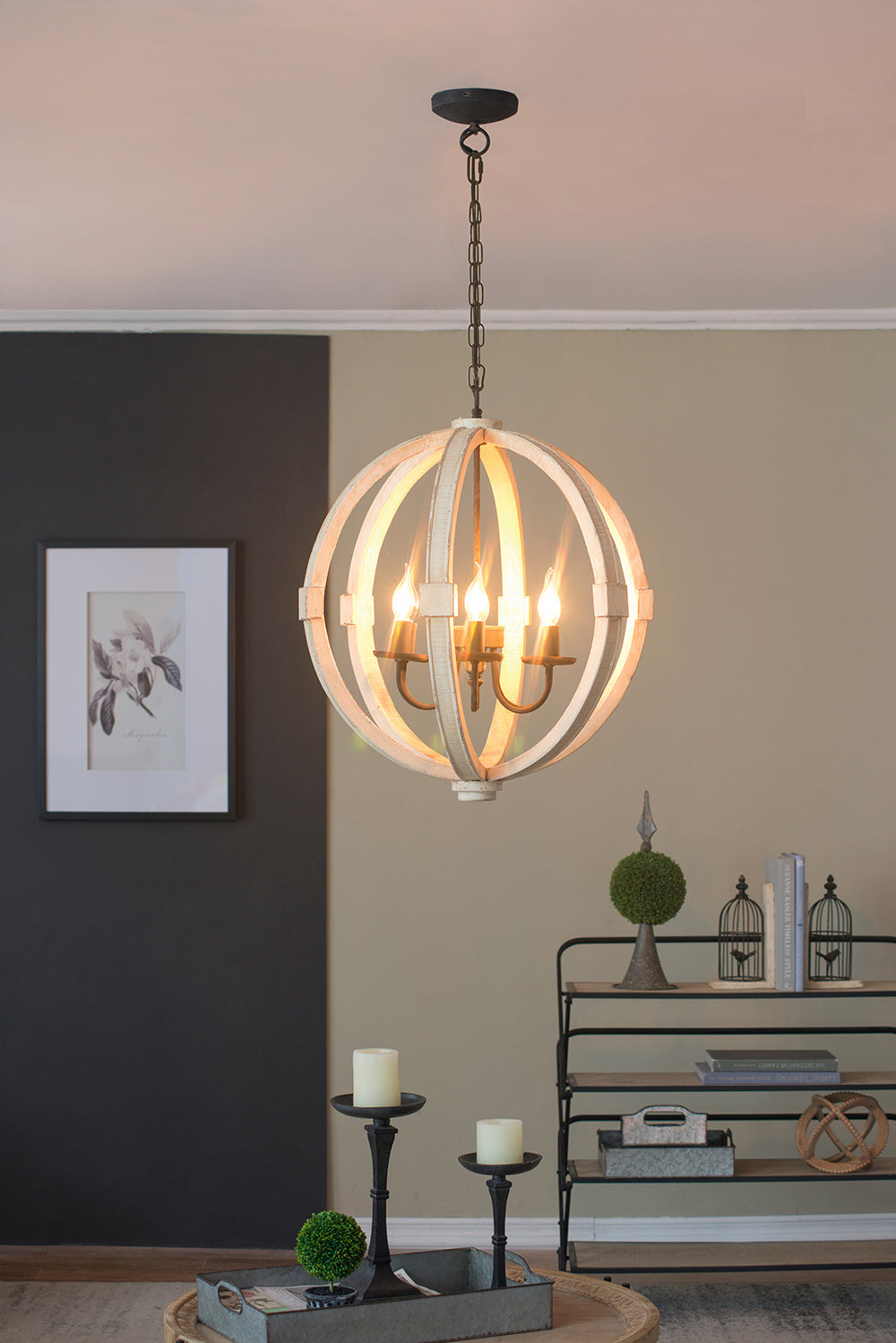 6-Light Rustic Wood Chandelier – Adjustable Chain Kitchen & Dining Ceiling Light