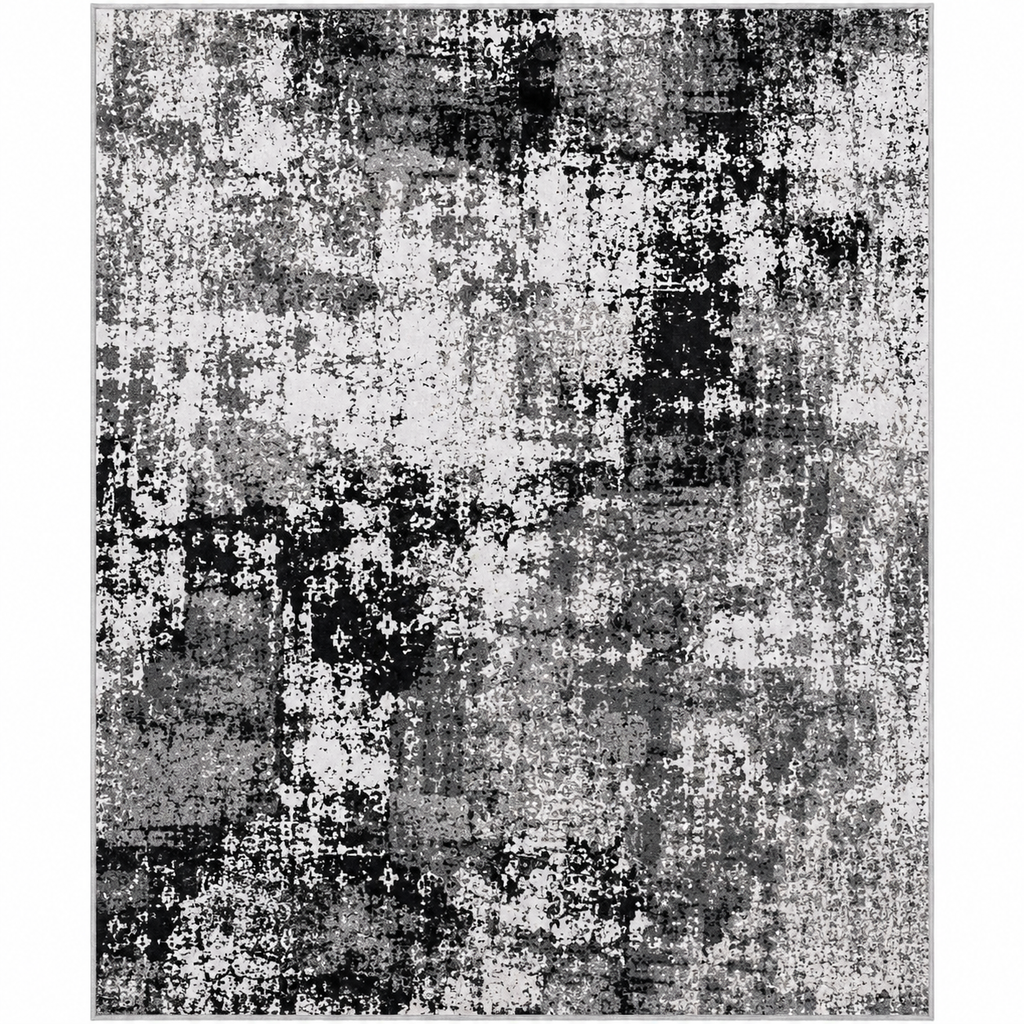 Black Abstract Washable Rug