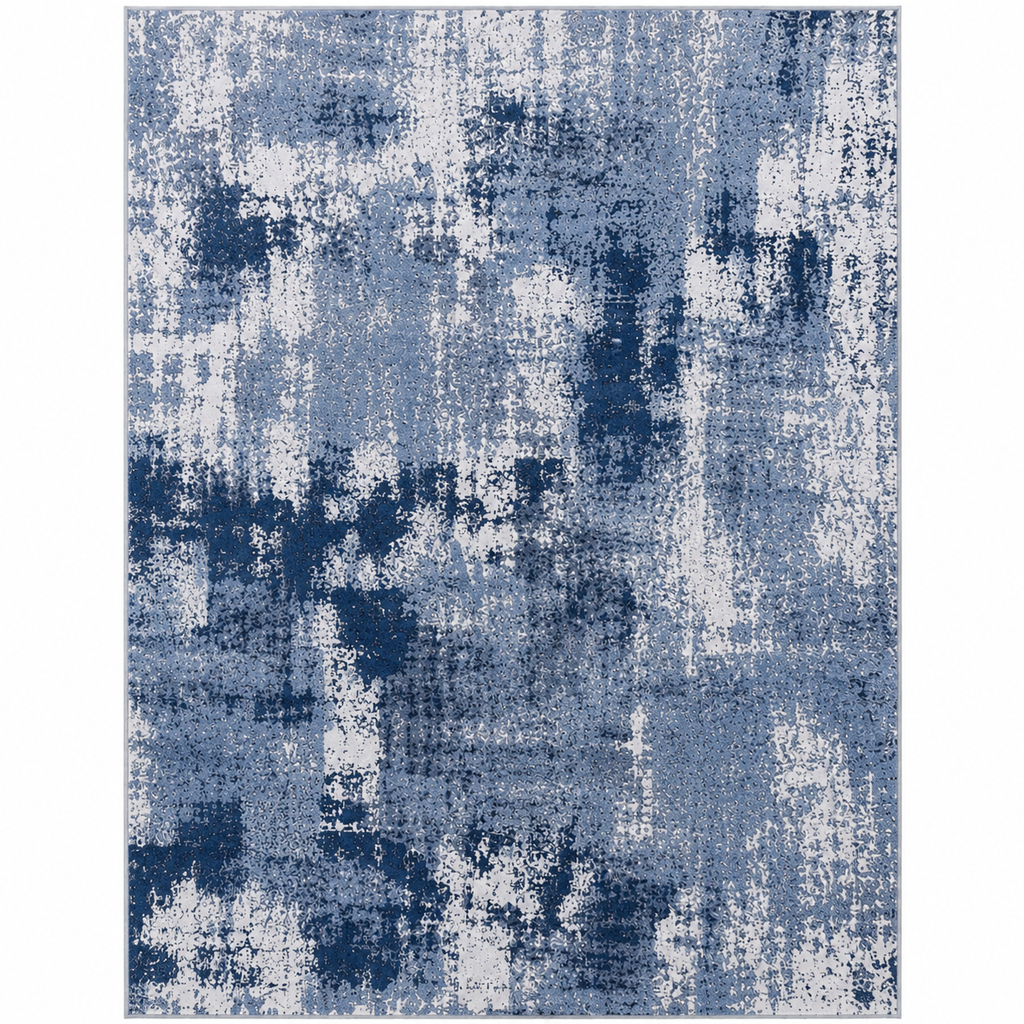 Navy Abstract Washable Rug