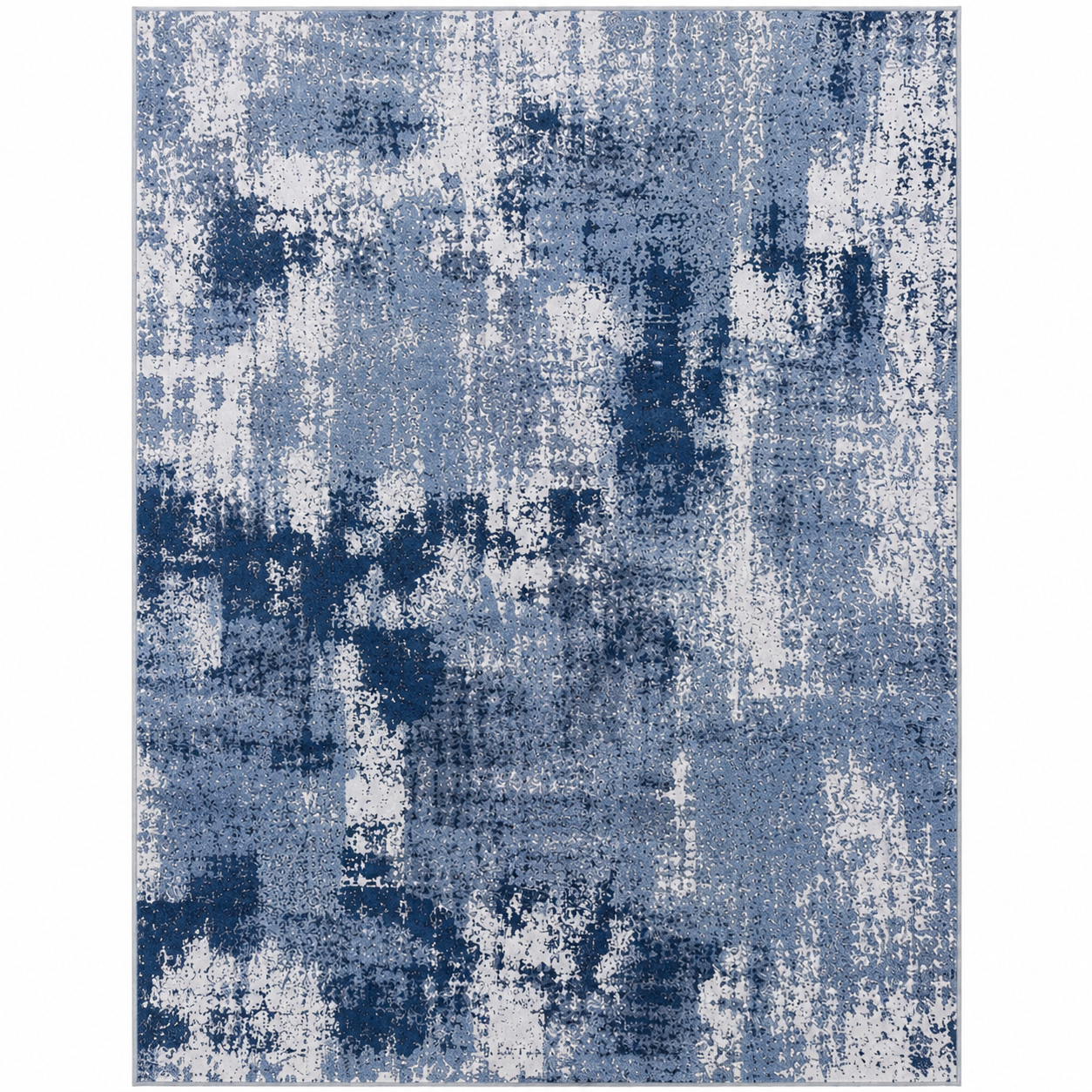 8x10 Modern Abstract Washable Area Rug – Blue Contemporary Soft Carpet