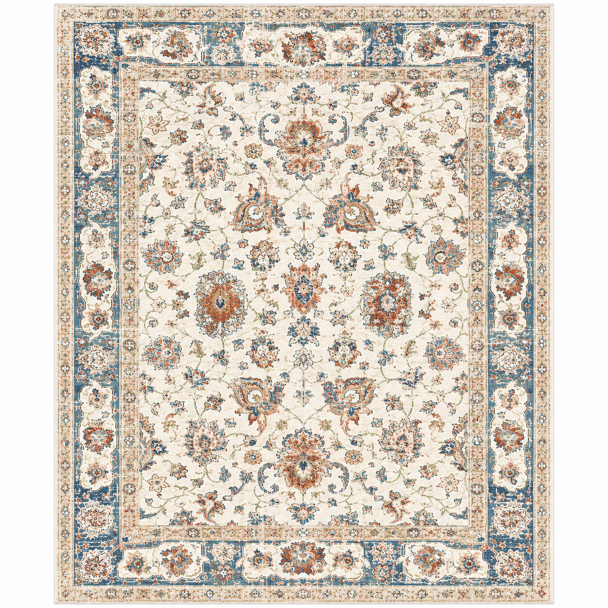 8x10 Vintage Boho Washable Area Rug – Beige Distressed Non-Slip Living Room Carpet