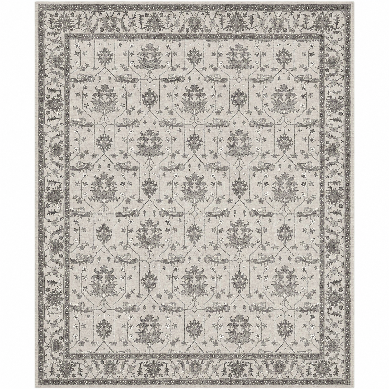8x10 Vintage Floral Washable Area Rug – Grey Boho Non-Slip Living Room Carpet