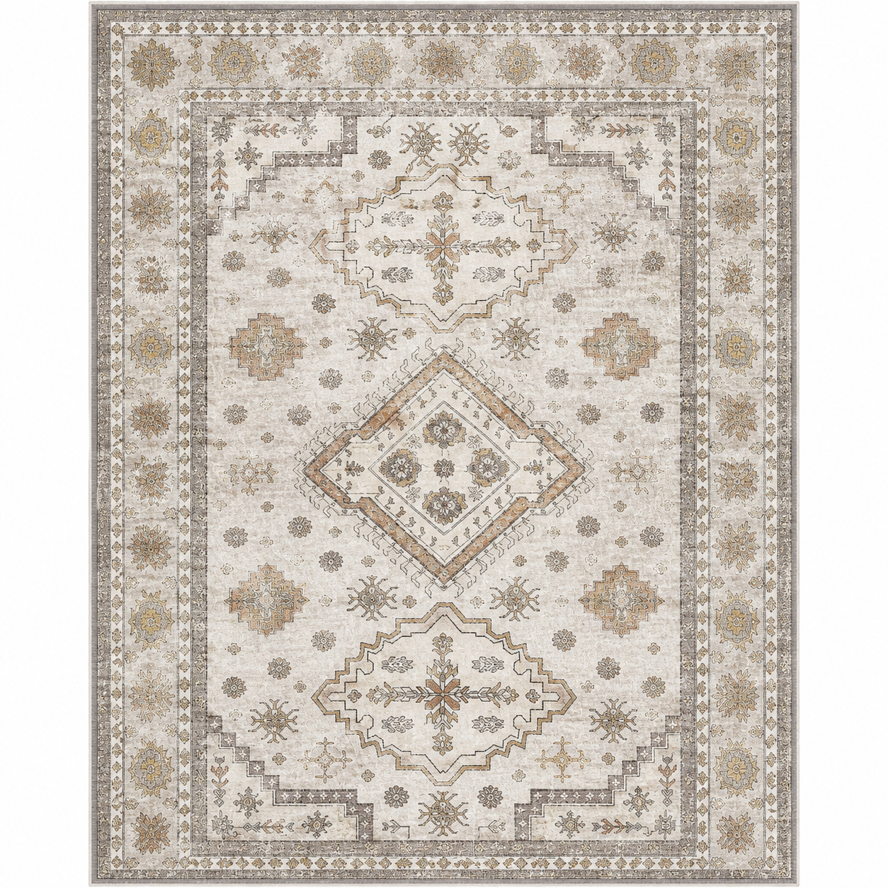 8x10 Vintage Washable Area Rug – Ash Distressed Non-Slip Living Room Carpet