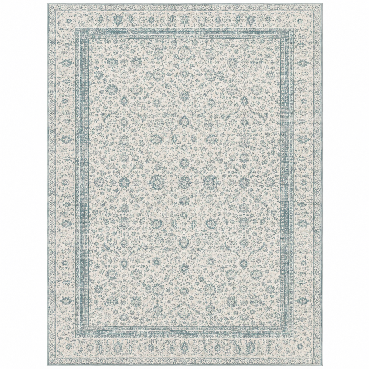 8x10 Vintage Washable Area Rug – Blue Distressed Non-Slip Living Room Carpet