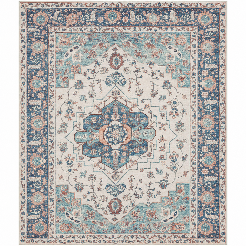 Blue Gray Vintage Washable Rug