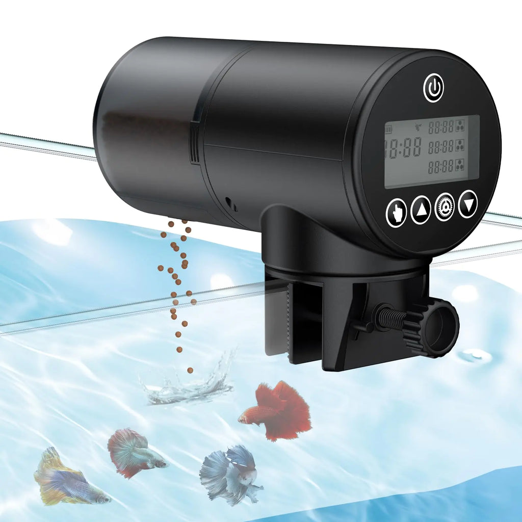 Pawfly 200 ml Automatic Fish Dispenser for Aquarium USB Rechargeable Timer for Fish Tank Adjustable Vocation & Holiday Auto Fish Food Feeder for Pellets Flakes & Strips