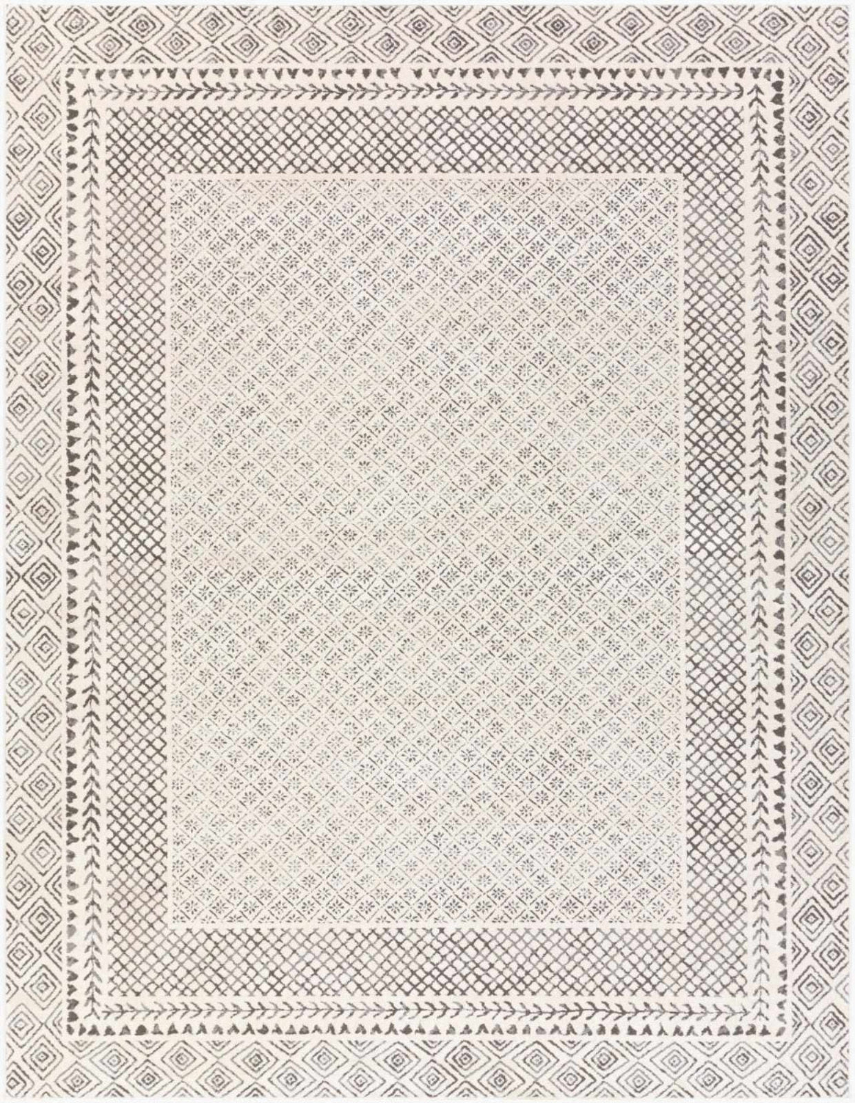 Neutral White Geometric Area Rug - Soft Modern Living Room Carpet