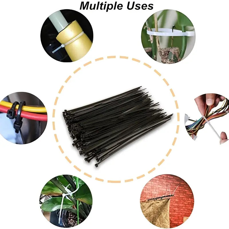 100pcs Premium Self-Locking Nylon Cable Ties Set