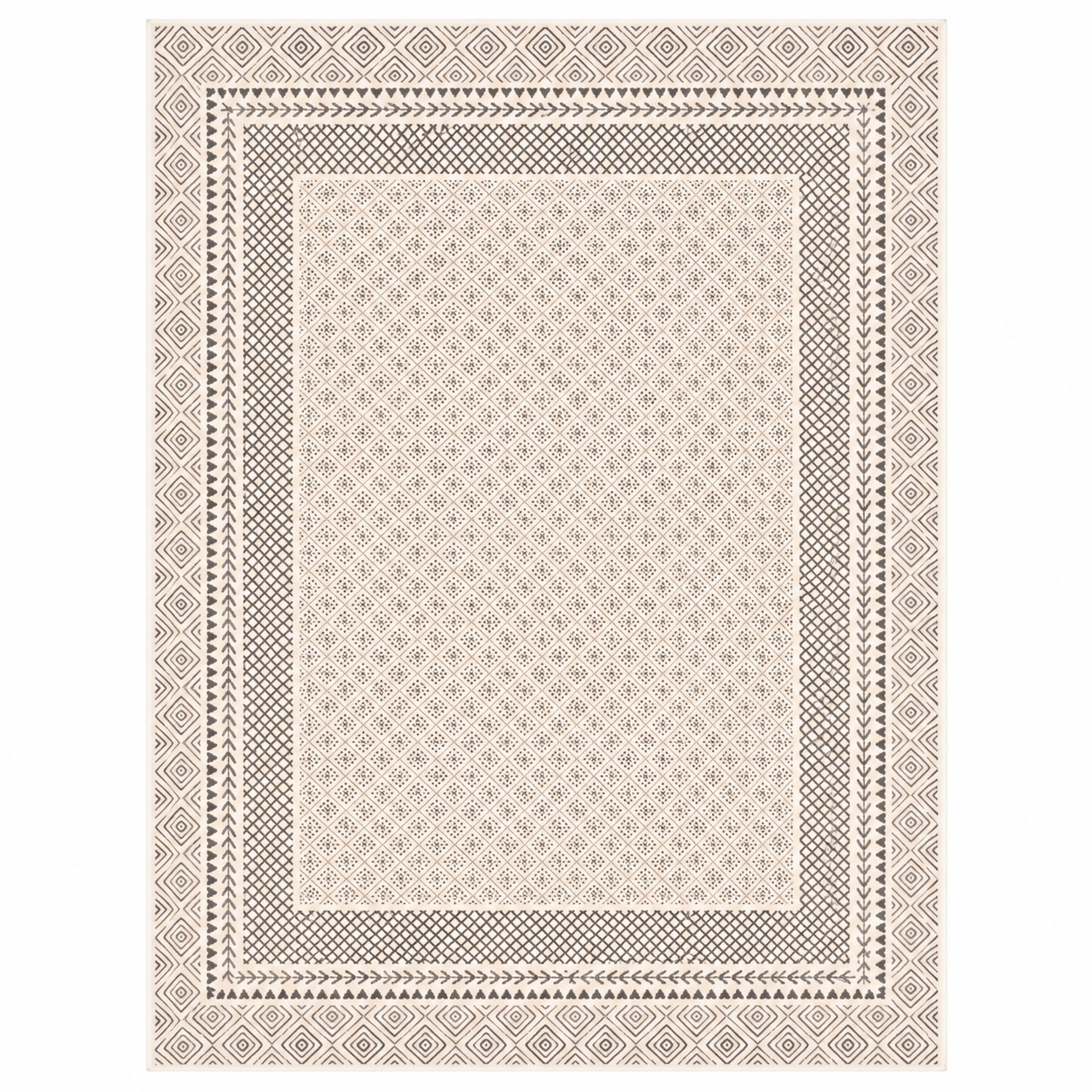 Neutral White Geometric Area Rug - Soft Modern Living Room Carpet