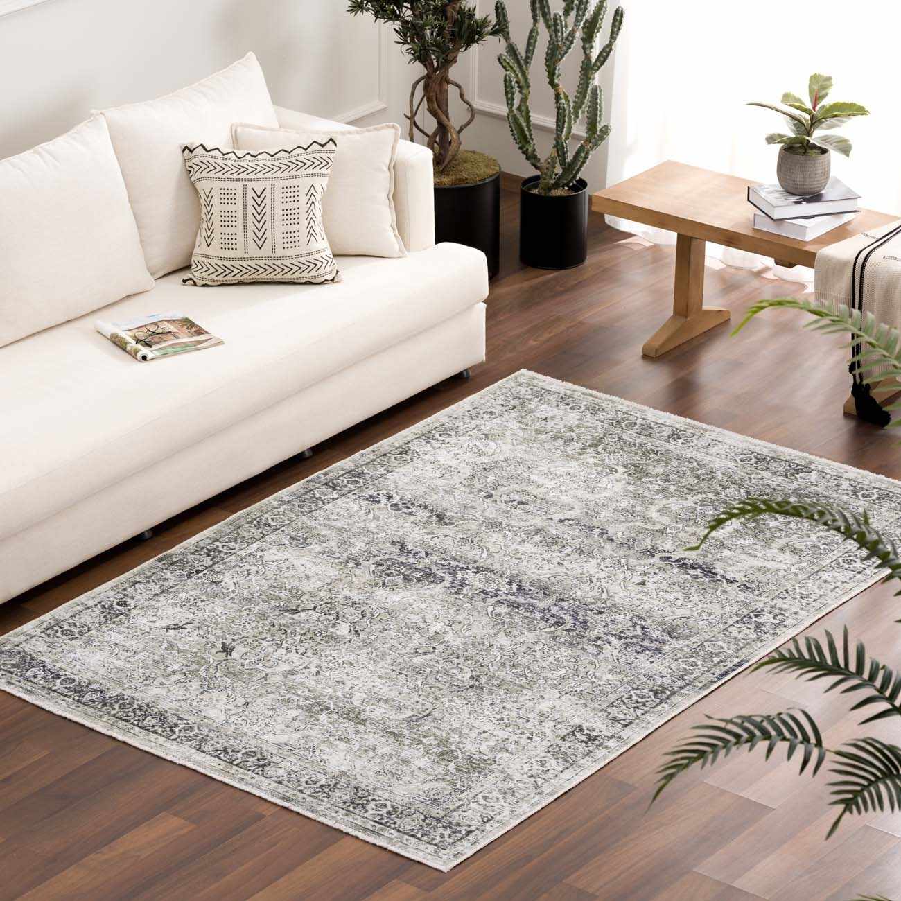 Gray & Green Holi-4607 Washable Area Rug-0