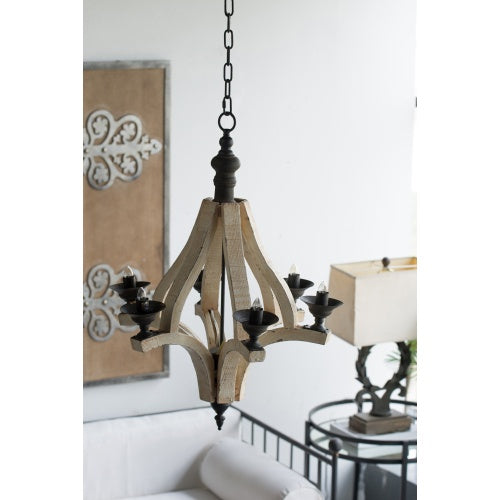 6-Light Farmhouse Wood Chandelier – Distressed White Rustic Ceiling Light
