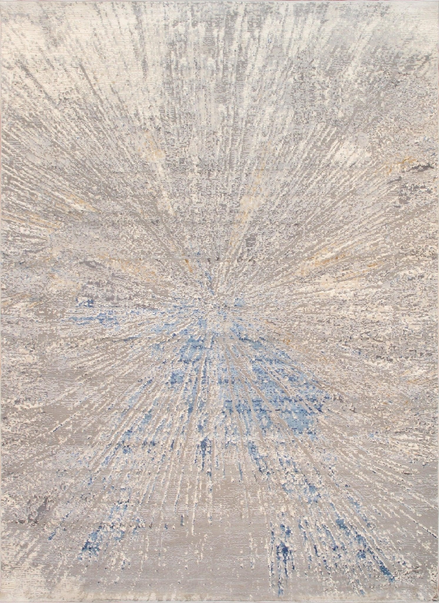 Modern 8x10 Power Loom Area Rug – Ivory Blue Abstract Living Room Rug