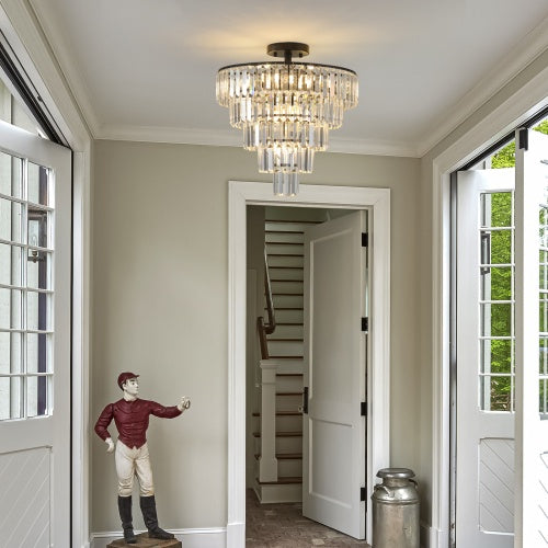 10-Light Black Crystal Chandelier – Modern Luxury Tiered Ceiling Light