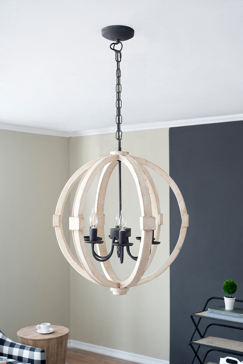 6 - Light Wood Chandelier With Adjustable Chain For Kitchen, Dining Hall, Entrance