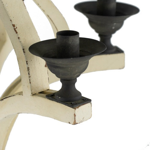 6-Light Farmhouse Wood Chandelier – Distressed White Rustic Ceiling Light