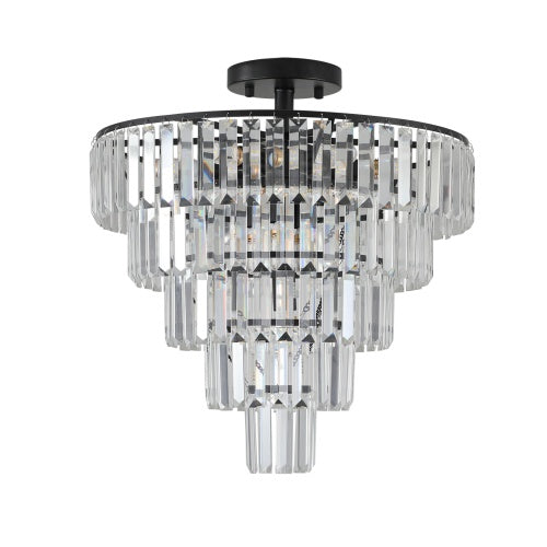 10-Light Black Crystal Chandelier – Modern Luxury Tiered Ceiling Light