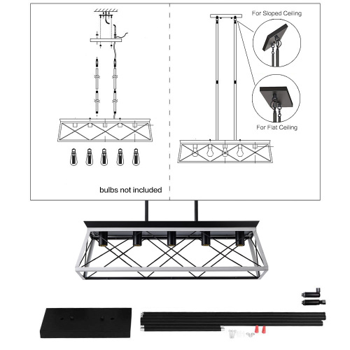 5-Light Farmhouse Chandelier – White & Black Rustic Kitchen Island Pendant Light