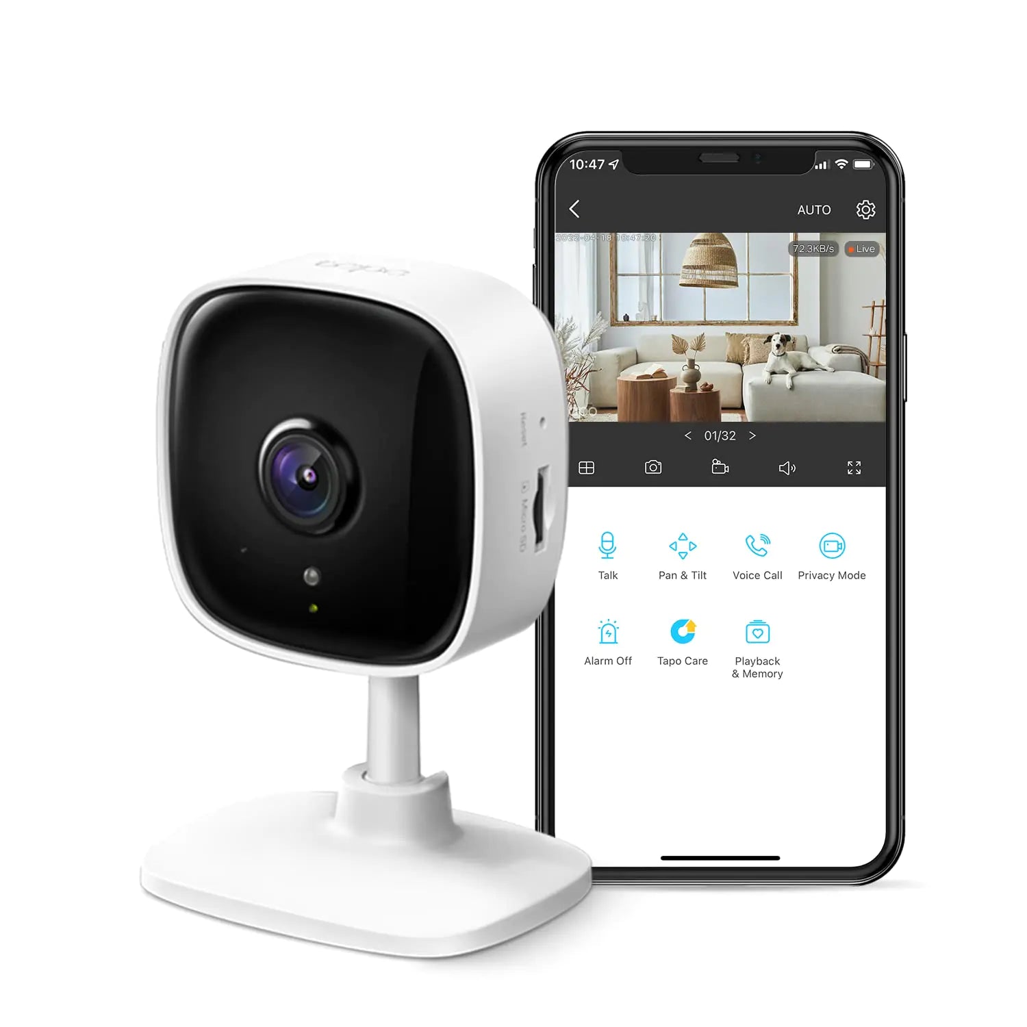 TP-Link Tapo 2K Indoor Security Camera for Baby Monitor Dog Camera w/Motion Detection 2-Way Communication Siren Night Vision Cloud & SD Card Storage (Up to 256 GB) Works w/Alexa & Google Home (Tapo C110)